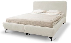 Bézs kárpitozott ágyneműtartós franciaágy ágyráccsal 180x200 cm Makapu – Makamii