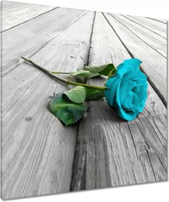 Vászonkép 90x90 Kék rózsa a deszkákon