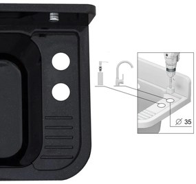 Mosogató Quality Universe, univerzális műanyag mosogató 50x34x31 cm + szifon, 1 kamrás, fekete, SKQ-KGK50-BK