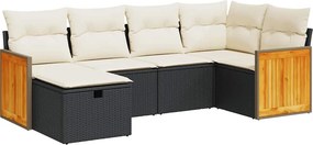 vidaXL 6 részes fekete polyrattan kerti ülőgarnitúra párnákkal