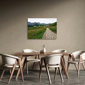 Üveg kép - Hegyi táj házakkal (70x50 cm)