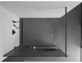 Mexen Kioto+, Walk-In zuhany paraván polccal és akasztóval 140 x 200 cm, 8 mm-es üveg bordás mintával, grafit profil, 800-140-121-66-09