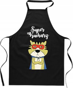 Fekete Kötény Nyomtatott Konyhai Szuper Szakács vicces férfi macska