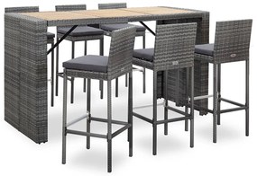 vidaXL 7-részes szürke polyrattan kültéri bárszett párnákkal