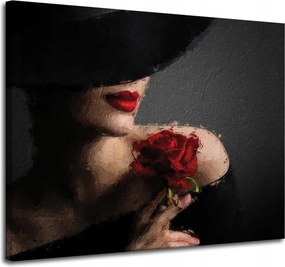 Vászonkép Nő vörös rózsával Piros ajkak Elegancia 100x80 cm