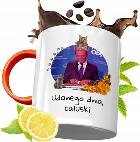 Donald Tusk Narancssårga Bögre Ajåndék, fényképes nyomattal