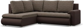 Tokio sarokkanapé, L alakú háttámlával, 2 ágyneműtartóval, fonott + műbőr, baloldali, barna