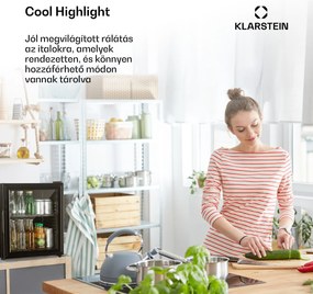 Klarstein Brooklyn 24, mini hűtőszekrény, üvegajtó, LED világítás, polcok