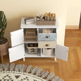 HOMCOM Tálalószekrény, shabby chic fiókos komód, 2 fiók, 3 szekrényrekesz, fenyőfa, fehér