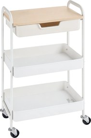 HOMCOM Kerekes Konyhai Kocsi Tároló Kocsi Levehető Fiókkal, 2 Kosárral és Fékezhető Kerekekkel fürdőszobába, nappaliba, hálószobába 43.9x30.5x75.6 cm