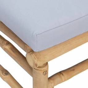 bambusz kerti sarokkanapé világosszürke párnákkal