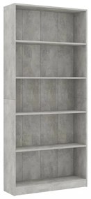 5-szintes betonszürke szerelt fa könyvszekrény 80 x 24 x 175 cm