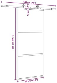 fekete edzett üveg tolóajtó fémszerelék szettel 90x205 cm