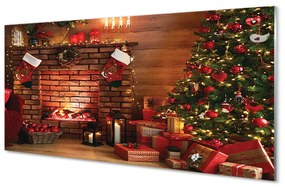 Akrilkép Karácsonyfa díszítés ajándék kandalló 100x50 cm