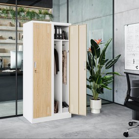 Pléh öltözőszekrény talpazaton, négymodulos, polcokkal, KACPER II, 800 x 1800 x 500 mm, Eco Design: fehér/ sonoma tölgy