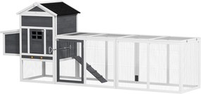 PawHut Kültéri Tyúkól Fa Tyúkól Nagy Kifut 3-6 Tyúk számára Fészekdobozzal Aszfalt Tetővel Levehető Tálcával és Rámpával 297,5x68x118 cm Szürke és Feh