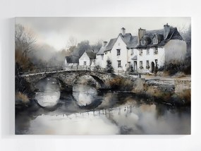 Poszter Anglia Falu Házak Falu Folyó Híd Nosztalgia 120x80