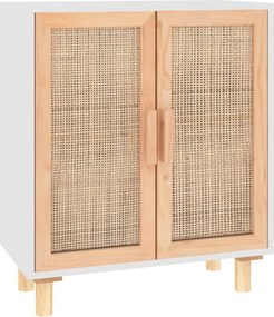 vidaXL fehér tömör fenyő/természetes rattan tálalószekrény 60x30x70 cm