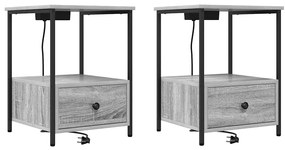Éjjeliszekrény Töltőállomással 2 pcs Szürke sonoma Faanyag