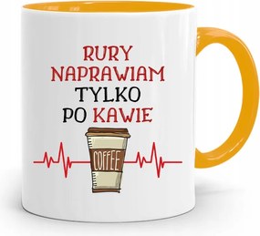 Sárga Bögre Ajándék Vízvezeték Szerelőnek Csak Kávé Után, fényképes nyomattal