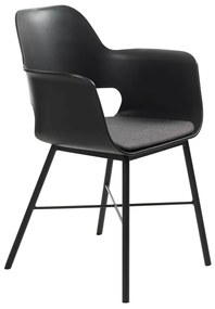 Whistler karfás design szék, fekete PP, szürke ülőlap