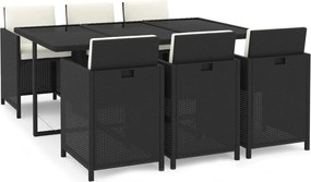 vidaXL 7 részes fekete polyrattan kerti étkezőgarnitúra párnákkal