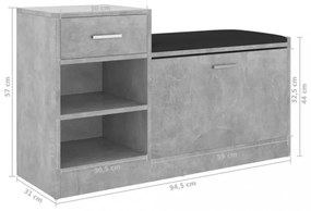 betonszürke szerelt fa cipőtároló pad 94,5 x 31 x 57 cm