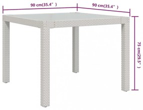 fehér polyrattan és edzett üveg kerti asztal 90 x 90 x 75 cm