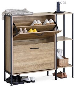 Cipősszekrény tölgy színben 2 rekesszel és polcokkal. Tartós MDF-ből