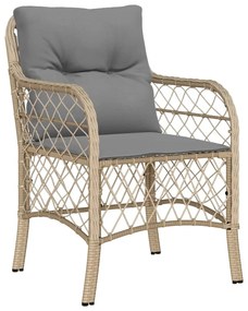 3 részes vegyes bézs polyrattan bisztrógarnitúra párnákkal