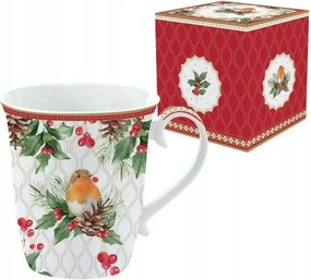 Porcelán Bögre Téli Madár vörösbegy és magyal dobozban