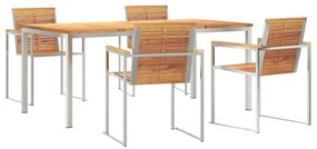 5 részes kerti étkező szett tömör tikfából, kültéri étkezőasztal 180x90x75 cm tömör tikfafából