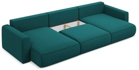 Türkiz bársony kinyitható-tárolóhelyes (U alakú) sarokkanapé Kapua – Makamii