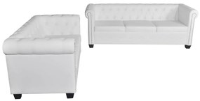 2 személyes és 3 személyes fehér műbőr Chesterfield kanapé