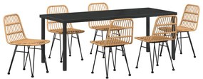 7 részes Kerti Étkező Garnitúra Barna Poly Rattan