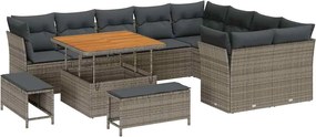 vidaXL Kerti Kanapé Szett 12 pcs Szürke polirattan