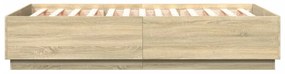 sonoma tölgy színű szerelt fa ágykeret LED-del 120 x 200 cm