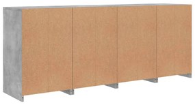 betonszürke tálalószekrény LED-világítással 164 x 37 x 67 cm