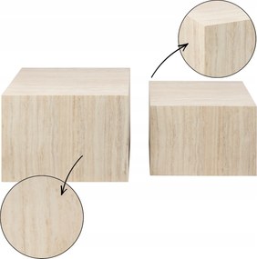 2 Négyzet Alakú Dohányzóasztal Szett modern travertin utánzat Bézs