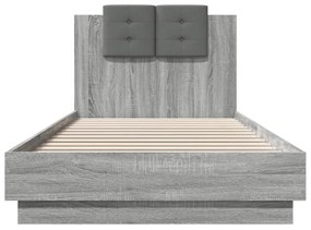 szürke sonoma színű szerelt fa ágykeret fejtámlával 90 x 200 cm