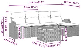 6 darabos kerti kanapé szett párnákkal fekete polyrattan