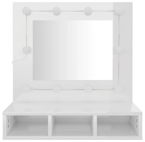 magasfényű fehér tükrös szekrény LED-ekkel 60 x 31,5 x 62 cm