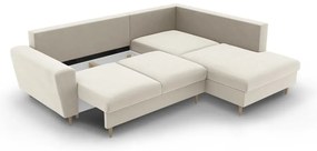 Bézs bársony kinyitható tárolóhelyes sarokkanapé (jobb oldali-L alakú) Kyoto – Cosmopolitan Design