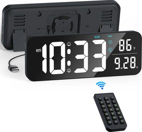 Nagy elektronikus óra Led fali asztali 3D ébresztőóra hőmérő fekete