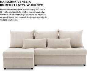 Venezia sarokkanapé, kordbársony, univerzális oldal, bonell töltet, bézs