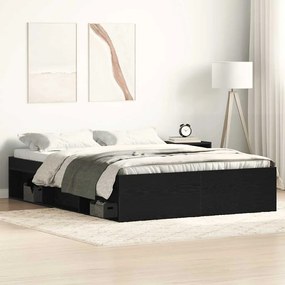 fekete tölgy szerelt fa ágykeret matrac nélkül 135x190 cm