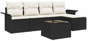 vidaXL Kültéri kanapé párnával 6 pcs Fekete polirattan