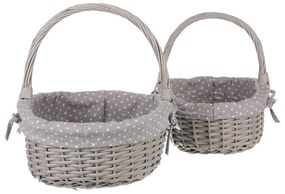 Szürke pöttyös fonott kosár készlet, anyaggal, 2 db, 2 méretben, 31 x 28 x 26 cm