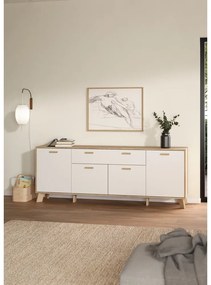 Fehér-natúr színű komód tölgyfa dekorral 196x73x39 cm Ikast – Tvilum