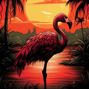 Poszter 40x40cm FlamingĂł a vĂz felett